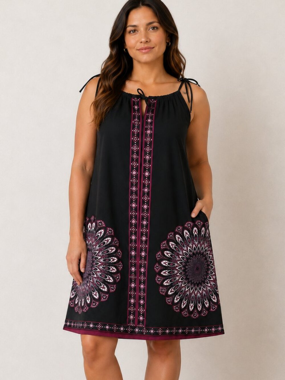 Apt. 9 Black Purple Medallion Print Halter Keyhole Dress Sundress XL
